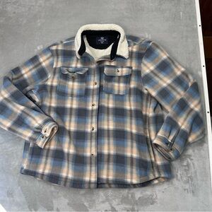 Leehanton Sherpa Lined Plaid Shirt Jacket Men 3XL Blue Flannel Hiking Cabin Soft